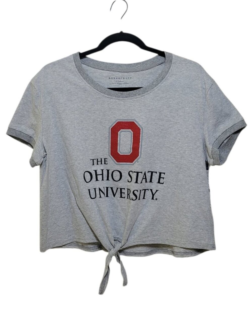 Boxercraft Ohio State Buckeyes Womens Crop Top TShirt Striped Tie Front Ringer